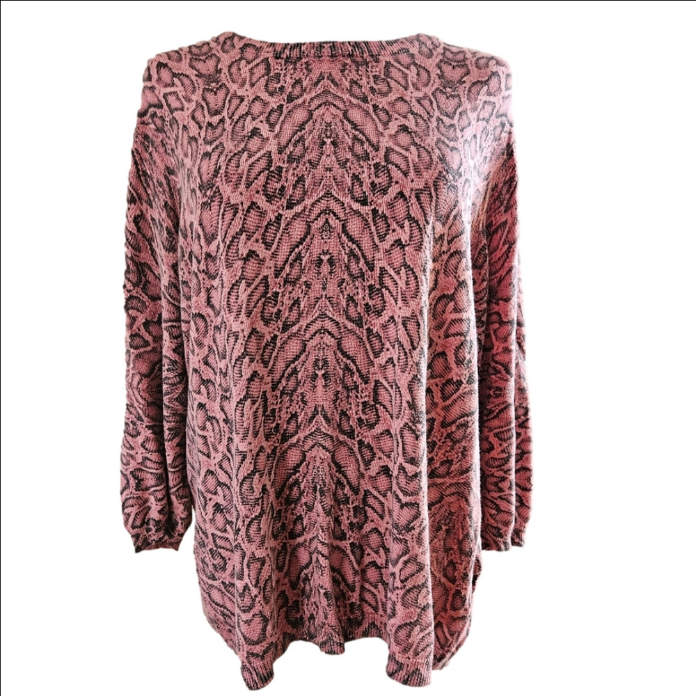 Dana Buchman Pink Leopard Viscose Zipper Collar Pullover Sweater-Size XLarge